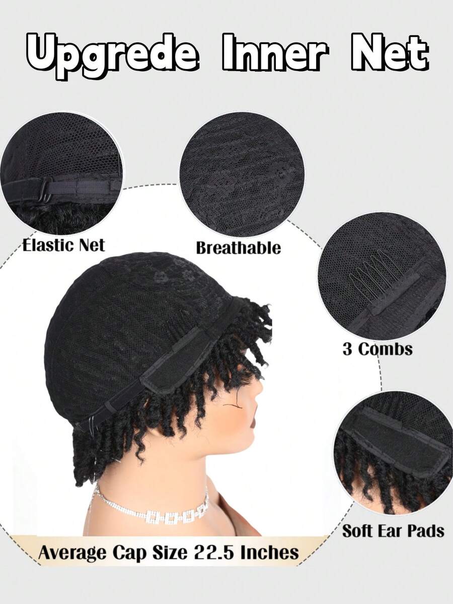 Short Dreadlock Wig For Women And Men Afro Curly Faux Locs Hair Wigs