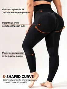 Plus Size Women High Waist Slimming Shaping Leggings, Women Compression Shapewear Pants - Black - View 2