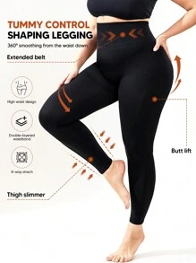 Plus Size Women High Waist Slimming Shaping Leggings, Women Compression Shapewear Pants - Black - View 3