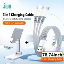 Cáp sạc đa năng 3 trong 1 Cáp sạc đa năng phổ thông (47,24/59,05/78,74 inch), Dây cáp USB nhanh với Type-C, Micro USB, Cổng IP cho hầu hết các điện thoại di động/IPad/IPhone/Máy tính bảng (Xám trắng) - Xám - Xem 11