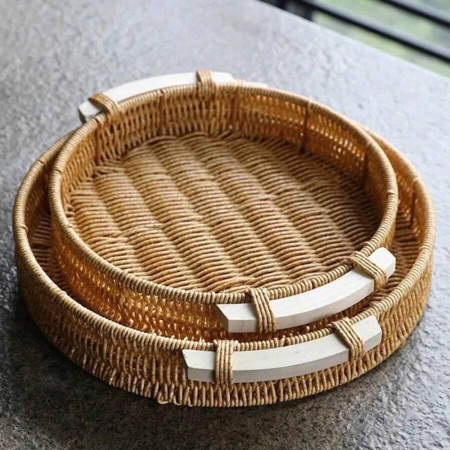 Round Organizer Tray Basket For Serving Breakfast, Cold Cuts, Sweets And Snacks - 35x4cm - 彩色 - 查看 1