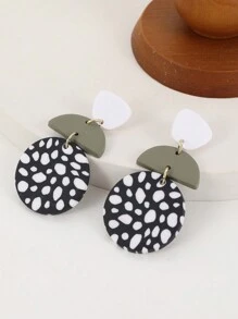 1 对时尚独特手工聚合物粘土经典黑白多形状耳环，适合女士，适合聚会、派对和日常佩戴 - 經典款 - 查看 12