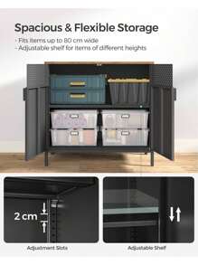 SONGMICS Storage Cabinet, Metal Cabinet With Double Doors, Magnetic Closure, Adjustable Shelf, Steel Frame, Rustic Brown And Black