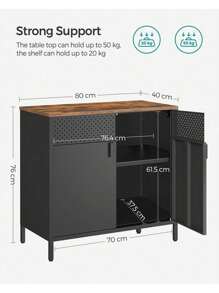 SONGMICS Storage Cabinet, Metal Cabinet With Double Doors, Magnetic Closure, Adjustable Shelf, Steel Frame, Rustic Brown And Black