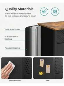 SONGMICS Storage Cabinet, Metal Cabinet With Double Doors, Magnetic Closure, Adjustable Shelf, Steel Frame, Rustic Brown And Black