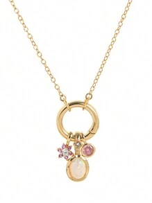 1Pc Colored Natural Stone DIY Patchwork Necklace, Adjustable Loop Can Be Paired With Pendant, Vacuum Plated Color Preservation
