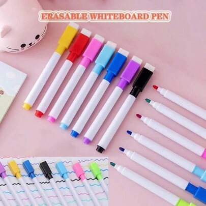8pcs/Set Bullet Tip Whiteboard Markers, Dry Erase Board Markers, Color Brush Style Whiteboard Pens, Writing Tools, Student School Supplies,Back To School