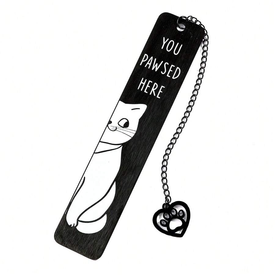 1pc Pet Cat Kitten Naughty Cat Bookmark Black Stainless Steel Bookmark
