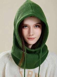 1pc Autumn/Winter Knitted Hat With Scarf, Vintage Thicken Drawstring Beanie Cap, Fashion Versatile Warm Hat & Scarf Set For Men And Women - 1pcs - View 17