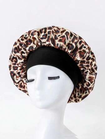 1pc Women Elegant Leopard Print Shower Cap Bathing Hairnet, Suitable For Daily Bathing And Sleeping Winter Fall