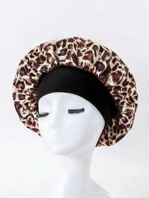 1pc Women Elegant Leopard Print Shower Cap Bathing Hairnet, Suitable For Daily Bathing And Sleeping Winter Fall