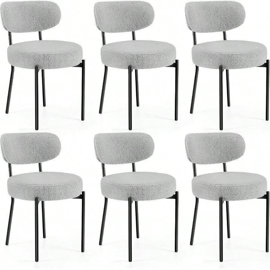Sweetcrispy Dining Chairs Set Of 6, Boucle Upholstered Kitchen Chairs