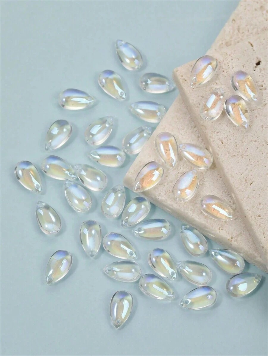 100 Chiếc/10 Chiếc - Hạt cườm hình giọt nước trong suốt màu tím và xanh lam cầu vồng thời trang có lỗ, thiết kế hình giọt nước phẳng, dùng làm hoa tai tự thiết kế, mũ đội đầu, vòng cổ, lắc chân và các phụ kiện trang sức khác. - Nhiều màu - Xem 1