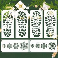 2/6pcs Christmas Stencils For Floor - Santa Claus Boot & Snowflake Designs, Reusable Plastic Footprint Templates For Holiday Decorations And DIY Crafts,Christmas