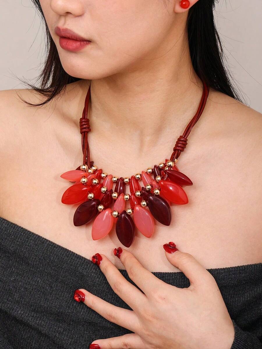 1 bộ mặt dây chuyền nhỏ giọt thủ công theo phong cách Bohemian cổ điển Châu Âu và Mỹ, nhiều lớp, vòng cổ và hoa tai - Ngôi sao - Xem 1