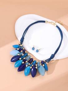 1 bộ mặt dây chuyền nhỏ giọt thủ công theo phong cách Bohemian cổ điển Châu Âu và Mỹ, nhiều lớp, vòng cổ và hoa tai - Ngôi sao - Xem 6