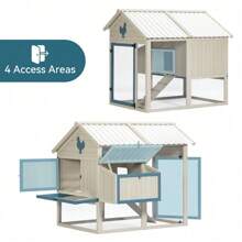 Weatherproof Outdoor Chicken Coop With Waterproof PVC Roof. Outdoor Chicken Coop With Removable Bottom For Easy Cleaning.Large Space Coop Suitable For 6-8 Chickens. - Trắng + Gỗ nguyên khối - Xem 6