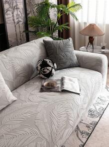1pc 3D Sofa Cover Multifunctional Full Cover Sofa Protector, Solid Color Leaf Pattern Design, Elastic One-Piece Sofa Cover, With 1pc Throw Pillow Case Gift