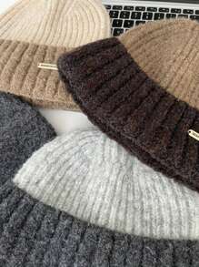 1 件女士冬季纯色针织无檐便帽，厚实保暖双色帽男女通用设计，适合滑雪、旅行和日常穿着，秋冬季 - MM1351 - 查看 5