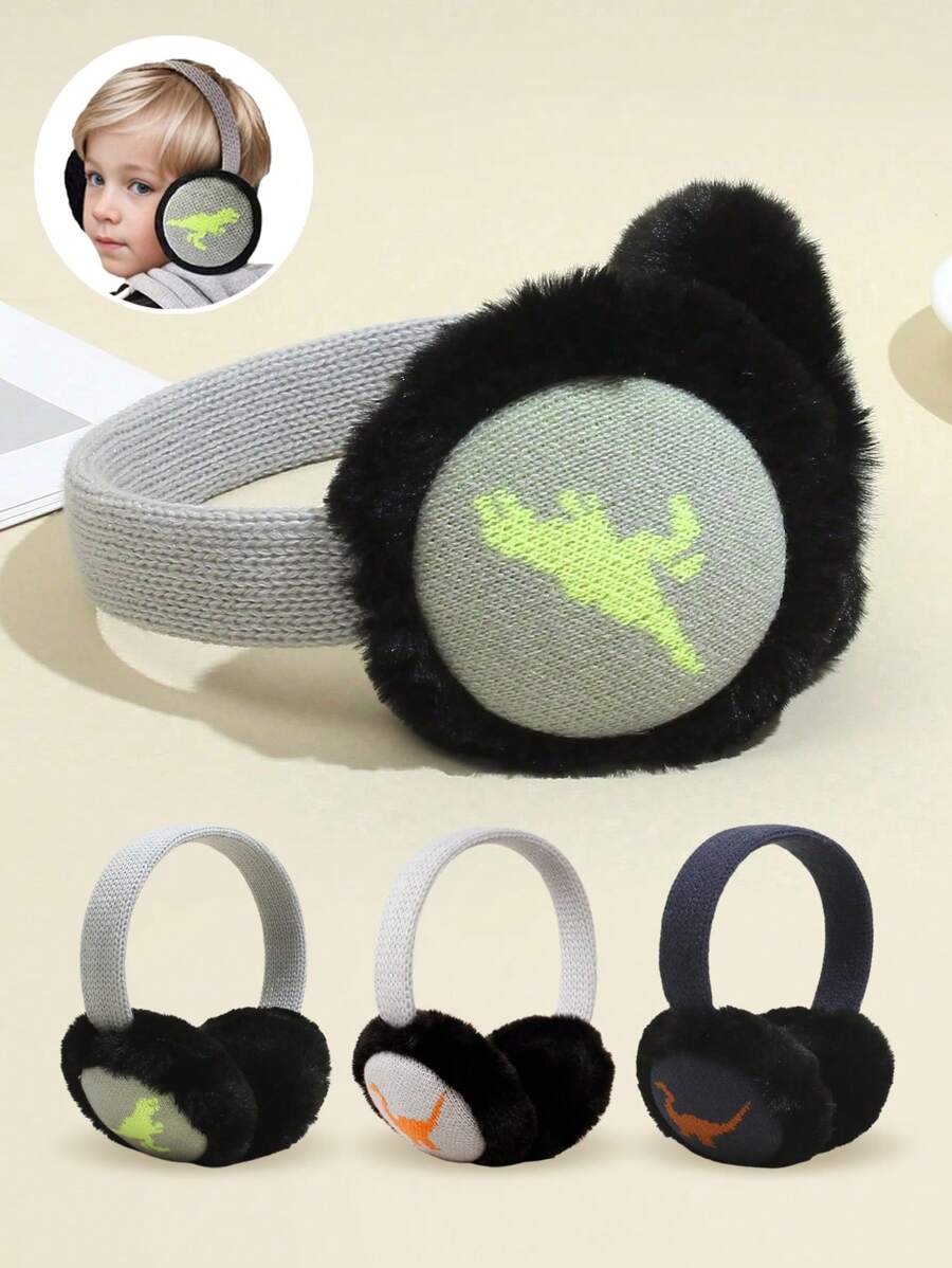1pc Kids Cute Dinosaur Jacquard Ear Warmers, Warm For Autumn/Winter