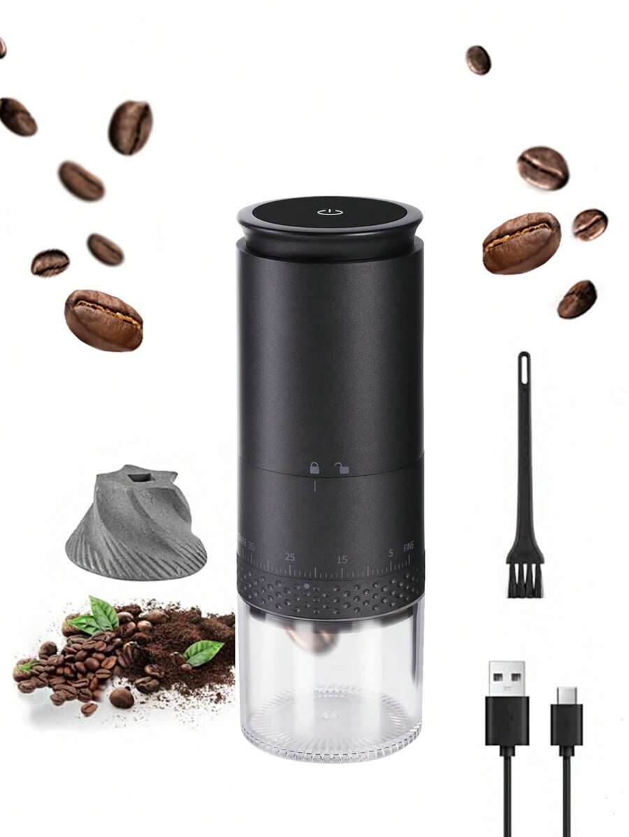 1 pièce Moulin à café électrique, machine à café automatique, machine à café à affichage numérique rechargeable par USB, broyeur professionnel avec noyau de broyage en céramique et 38 engrenages externes