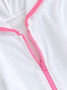 Kids Toddler Little Girl Swim Cover Up Terry Zip-Up Hooded Beach Bathing Suit Swimsuit Wraps Zipper Coverup Dress - 白色 - 查看 5