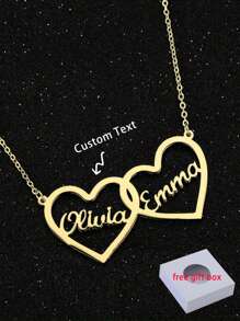 1PC Custom Necklace Personalized Heart Necklace Gold Color Stainless Steel Heart Necklace Gift For Mom Couple Personalised Minimalist Jewelry Gift