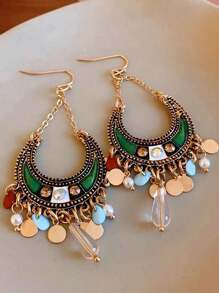 Pendientes colgantes con borla de resina, media luna y gota de agua con rhinestone - Exquisitos pendientes únicos y retro personalizados