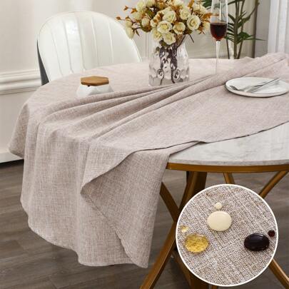 A Round Rolled Edge Tablecloth, Rustic Linen Water, Oil, Dust And Dust Tablecloth For Kitchen Dinners, Dining Room Decor, Holiday Party Dinner Fabric Table Cover Table Cover Home Decor Textiles