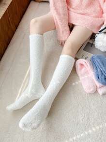 3 Cặp Vớ giữ ấm chân dài đến đầu gối bằng nhung san hô màu trơn mùa đông cho cả nam và nữ, ngẫu nhiên, dùng để ngủ và mặc ở nhà - Nhiều màu - Xem 7