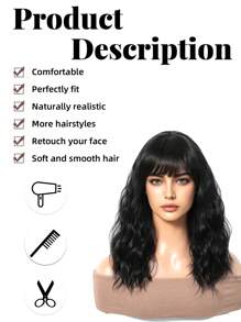 14英寸短款波浪刘海假发，可爱短发造型，自然逼真，耐热合成假发，适合日常佩戴和派对场合