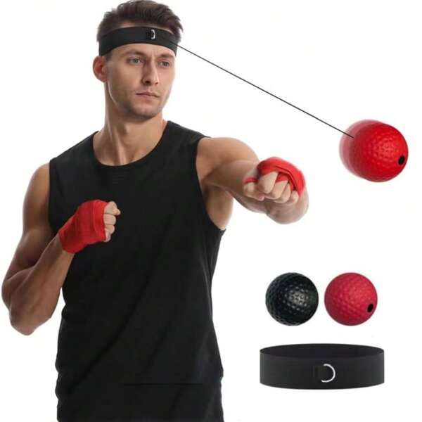 1 Stück Boxreflex-Trainingsball mit verstellbarem Stirnband und rotem weichem Leuchtball zur Verbesserung von Geschwindigkeit und Hand-Auge-Koordination für Männer, Boxausrüstung