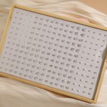 Bộ 24 chiếc/Bộ hoa tai đinh tán hình ngũ giác tối giản thời trang & hình giọt nước & hình bầu dục & hình chữ nhật, thiết kế dành cho cả nam và nữ, hoàn hảo cho kỳ nghỉ, tiệc tùng, hẹn hò, quà tặng ngày lễ, đeo hàng ngày (Không có hộp) - bạc - Xem 7