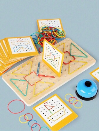木制几何板 - 适合 3 4 5 岁儿童和幼儿的蒙特梭利玩具，带有 40 张图案卡的益智玩具，可用于创建人物，脑筋急转弯 STEM 玩具几何板