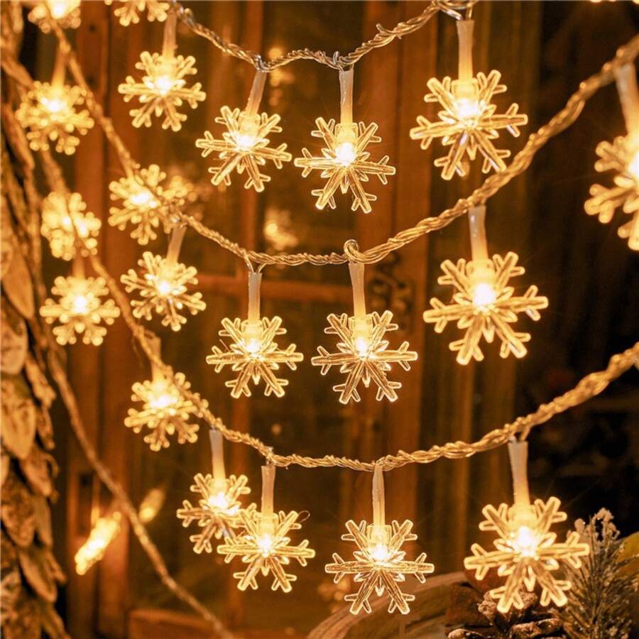 1Pc Christmas String LED Light(Not Include Battery),Snowflakes And