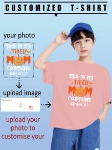 青少年男孩定制万圣节主题T恤，休闲户外运动舒适T恤，适合春夏穿着，可定制您喜欢的照片、偶像/卡通人物/朋友/家人肖像，设计个性化印花T恤，节日礼物、送给好朋友的礼物、返校礼物、万圣节礼物、儿童上衣 - 粉色 - 查看 1