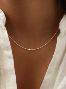 1 pezzo di collana a catena lunga in argento sterling 925 con pendente a sfera laterale, stile clavicola, per abbinamenti quotidiani da donna, lunghezze disponibili 16, 18, 20, 22, 24 pollici, placcata in oro 18k e platino 18k, gioiello regalo ideale