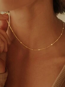 1 pezzo di collana a catena lunga in argento sterling 925 con pendente a sfera laterale, stile clavicola, per abbinamenti quotidiani da donna, lunghezze disponibili 16, 18, 20, 22, 24 pollici, placcata in oro 18k e platino 18k, gioiello regalo ideale