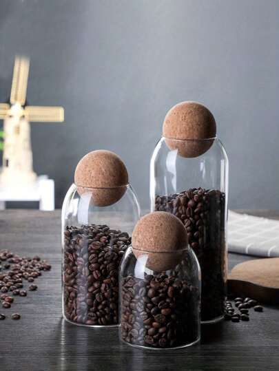 1pc Glass Food Storage Jar With Airtight Cork Lid, Transparent Food Container With Sealing Cork Stopper For Kitchen Pantry, Suitable For Tea, Coffee, Sugar, Flour, Spices, Grains, Nuts, Candy, Cookies, Kitchen Accessories