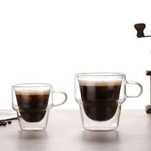 1 pieza Taza de vidrio borosilicato de doble capa creativa con asa, taza transparente resistente al calor para café/leche y desayuno, adecuada para uso doméstico y como regalo - transparente - Ver 4