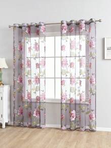 1 件带花卉图案的透明薄纱窗帘，适用于卧室、客厅、阳台和透明房间隔断