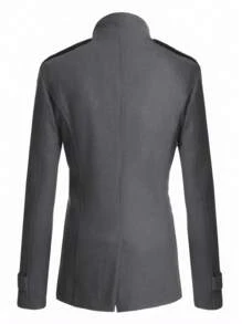 Abrigo de tweed con solapa y doble botonadura para hombre de negocios, de estilo británico de color sólido bolsillos dobles Slim gabardina chaqueta, otoño e invierno cálido abrigo de manga larga marido urbano - Gris - Ver 9