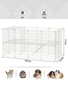 SONGMICS 2-Floor Metal Pet Playpen, 36 Grid Panels, Customisable Cage Enclosure For Small Animals, Guinea Pigs Hamster Runs, Rabbit Hutches, Includes Mallet, Indoor Use, 143 X 73 X 71 Cm, White - White - View 6