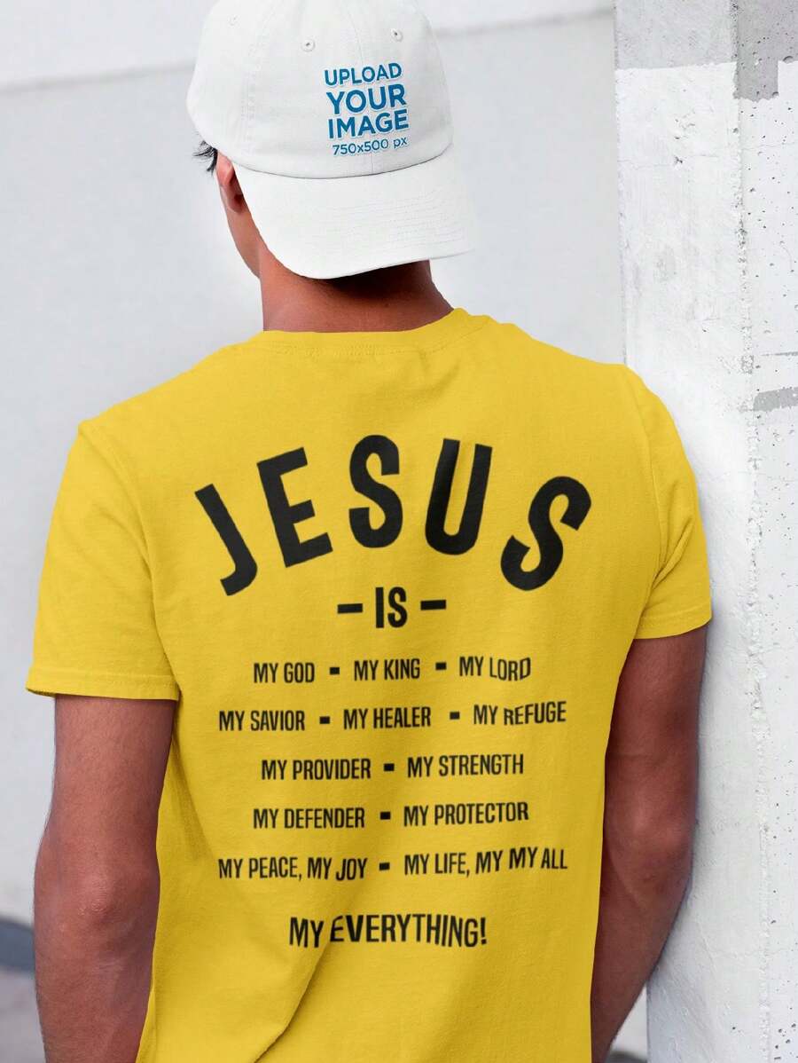 Men's T-Shirt 100% Cotton Premium Jesus Is Shirt Streetwear - 黃色 - 查看 1