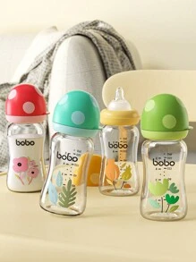 1pc 160ml/5.4oz Baby Glass Bottle, Wide Neck Mushroom Cap Newborn Feeding Bottle