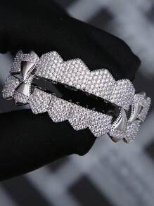 吸血鬼牙齿锆石水晶嘻哈牙套，镀金/镀银方晶锆石上下牙齿首饰，男女节日礼物 - 彩色 - 查看 16