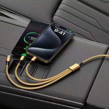 3 合 1 充电线，尼龙编织多 USB 线，带 C 型、Micro USB 和 IP 端口的通用充电线，适用于为 iPhone 系列和其他手机充电 - 黃色 - 查看 4
