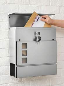 SONGMICS Stainless Steel Modern Letter Box With Newspaper Holder, Lid, Lockable, Easy To Install, Silver - Silver - View 5