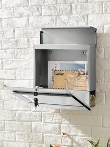 SONGMICS Stainless Steel Modern Letter Box With Newspaper Holder, Lid, Lockable, Easy To Install, Silver - Silver - View 4