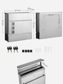 SONGMICS Stainless Steel Modern Letter Box With Newspaper Holder, Lid, Lockable, Easy To Install, Silver - Silver - View 7